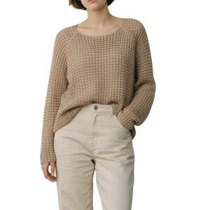 RLR Ralph Lauren Jeans Linen Cotton Preppy FishermanKnit Brown Sweater Womens XL